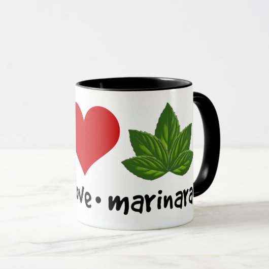 Peace Love Marinara Basil laat cluster over Mok (Voorkant rechts)