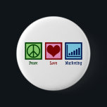 Peace Love Marketing Ronde Button 5,7 Cm<br><div class="desc">Peace Love Marketing. Een gave van de koele marketing afdeling voor een markteter van een bedrijf of een zaken die een schattig vredesteken,  een hart,  en een grafiek van de marktanalyse kenmerken.</div>