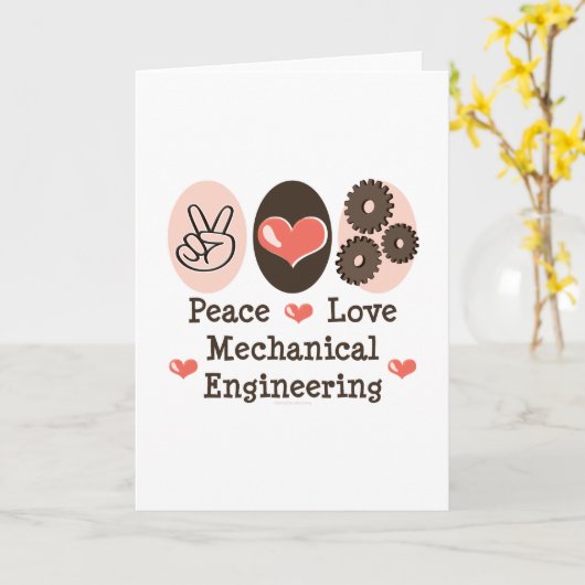 Peace Love Mechanical Engineering Wenskaart Kaart (Gele Bloem)