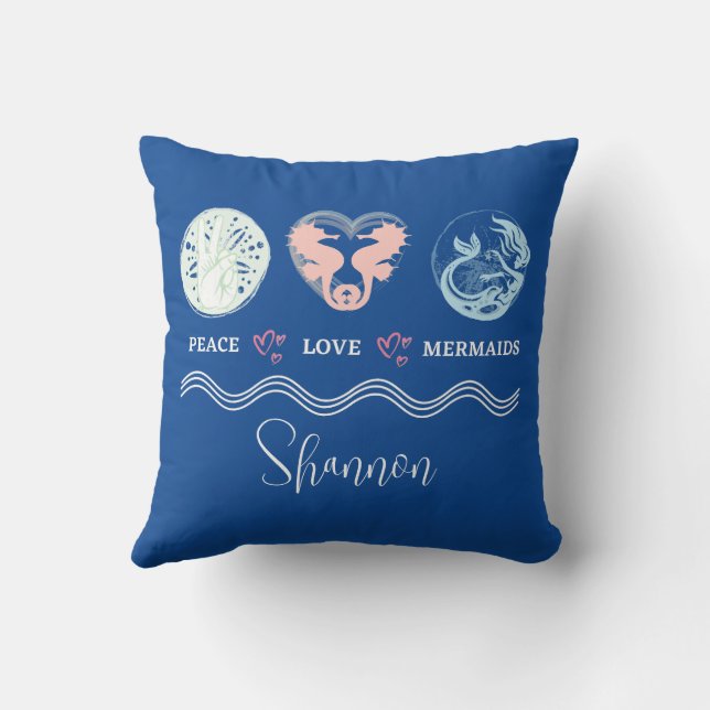 Peace Love Mermaids Personalized Square Pillow Kussen (Achterkant)
