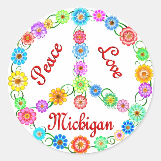 Peace Love Michigan Ronde Sticker (Voorkant)