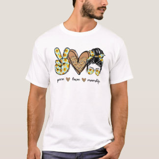 Peace Love Momlife Leopard Mama Messy Bun T-shirt
