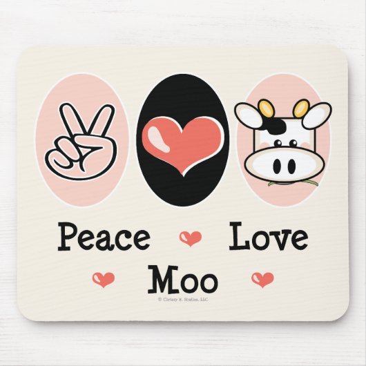 Peace Love Moo Cow Mousepad Muismat (Voorkant)