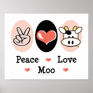 Peace Love Moo Cute Koe Poster