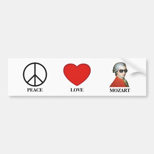 Peace Love Mozart - Muzikale Bumpersticker! Bumpersticker (Voorkant)