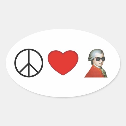 Peace, Love, Mozart - sticker voor muziekliefhebbe (Voorkant)