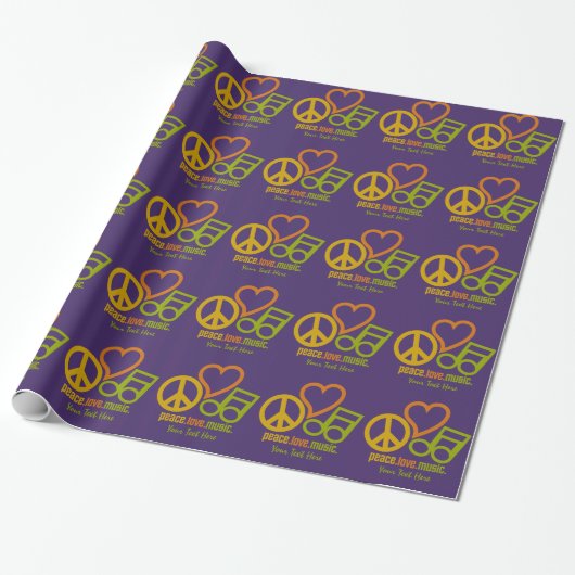 Peace Love Music aangepast inpakpapier (Uitgerold)