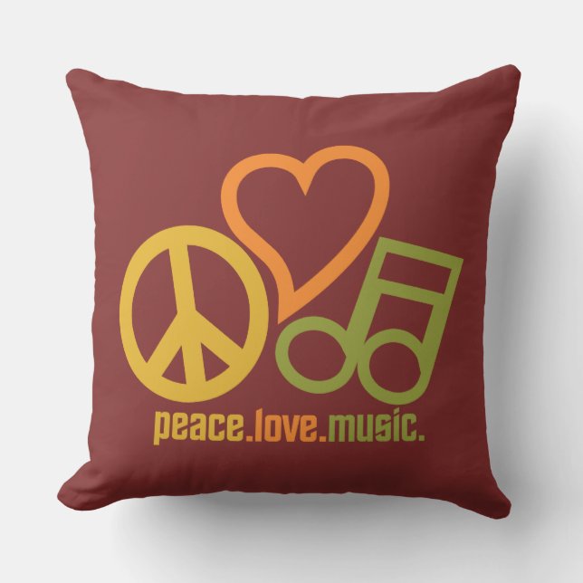 Peace-Love-Music-aangepaste kleuren werpen kussen (Voorkant)