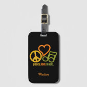 Peace Love Music, aangepaste naam Bagagelabel (Voorkant (verticaal))