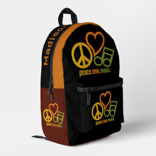 Peace Love Music, aangepaste naam Bedrukte Rugzak