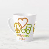 Peace Love Music, aangepaste naam Latte Mok (Linkerhoek)