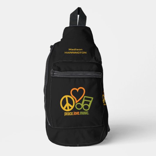 Peace Love Music, aangepaste naam Sling Bag (Voorkant)