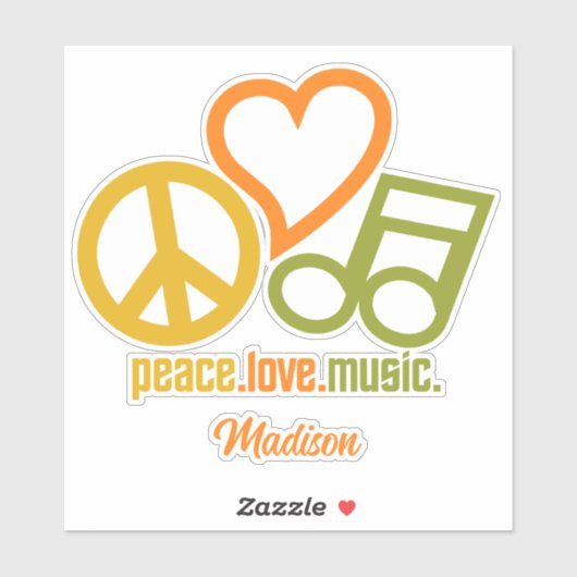 Peace Love Music, aangepaste naam Sticker (Vel)