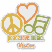 Peace Love Music, aangepaste naam Sticker (Voorkant)