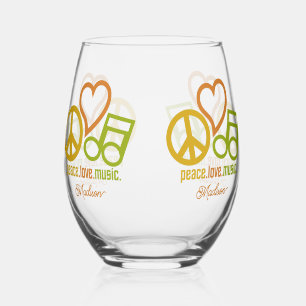 Peace Love Music, aangepaste naam Wijnglas Zonder Voet