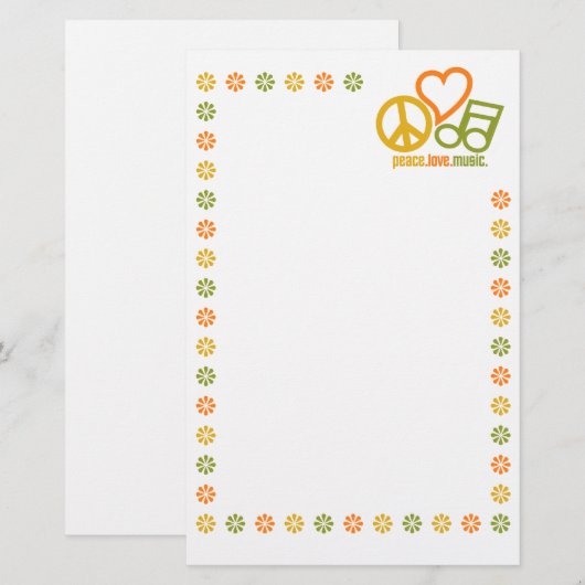 Peace Love Music briefpapier, pas aan Briefpapier (Voorkant / Achterkant)