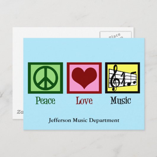 Peace Love Music Custom Briefkaart (Voorkant / Achterkant)