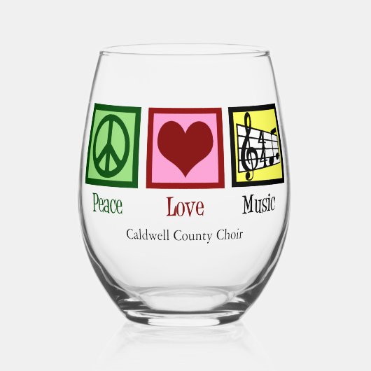 Peace Love Music Custom Schattigee Musicus Wijnglas Zonder Voet (Voorkant)