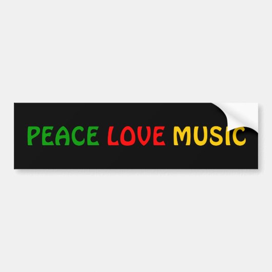 Peace Love Music Green Red Gold Bumpersticker (Voorkant)