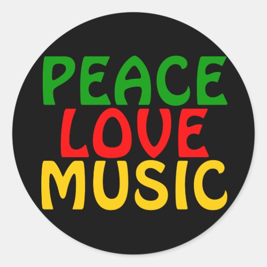 Peace Love Music Green Red Gold Ronde Sticker (Voorkant)