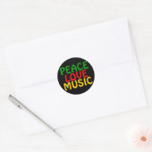 Peace Love Music Green Red Gold Ronde Sticker (Envelop)