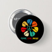 Peace Love Music Guitar Flower Rock en Roll Ronde Button 5,7 Cm (Voorkant /achterkant)