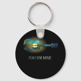 Peace Love Music Guitar Lake Shadow Hippie Sleutelhanger