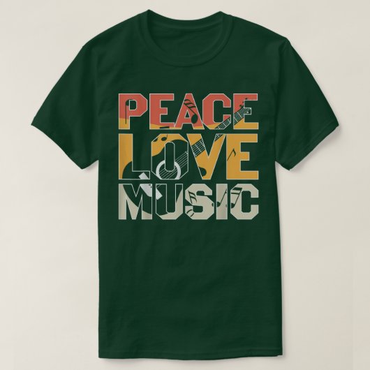 Peace Love Music Guitar Player T-shirt (Design voorkant)