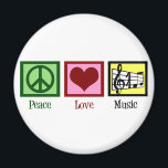 Peace Love Music Magneet<br><div class="desc">Mooie muzikale gave met een vredes-, hart- en treuzelstaf. Cool PEACE LOVE MUSIC kerstcadeau voor een componist, bandregisseur of kokoerier.</div>