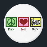 Peace Love Music Magneet<br><div class="desc">Mooie muzikale gave met een vredes-,  hart- en treuzelstaf. Cool PEACE LOVE MUSIC kerstcadeau voor een componist,  bandregisseur of kokoerier.</div>