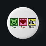 Peace Love Music Ronde Button 5,7 Cm<br><div class="desc">Mooie muzikale gave met een vredes-,  hart- en treuzelstaf. Cool PEACE LOVE MUSIC kerstcadeau voor een componist,  bandregisseur of kokoerier.</div>