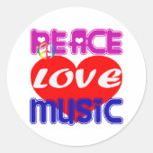 Peace Love Music Ronde Sticker (Voorkant)