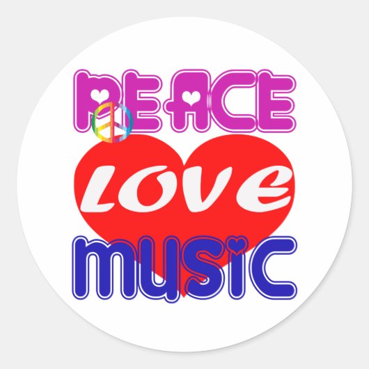 Peace Love Music Ronde Sticker (Voorkant)