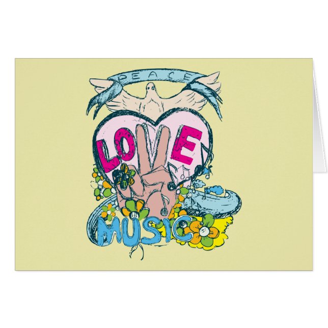 Peace Love Music - Sixties 1960 Illustration (Voorkant Horizontaal)