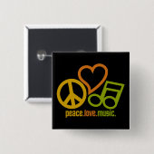 Peace Love Music-toets Vierkante Button 5,1 Cm (Voorkant /achterkant)