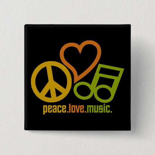 Peace Love Music-toets Vierkante Button 5,1 Cm (Voorkant)
