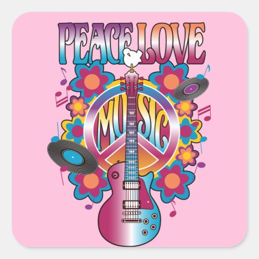 Peace-Love-Music Vierkante Sticker (Voorkant)