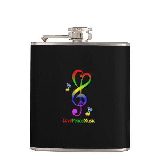 Peace Love & Music Vinyl Wrapped Flask Heupfles (Voorkant)