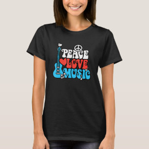 Peace Love Muziek Retro Rock Roll Gitaar Peace Sym T-shirt