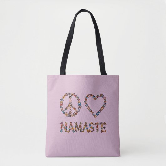 Peace Love Namaste Butterflies - Pink Graphic Yoga Tote Bag (Voorkant)