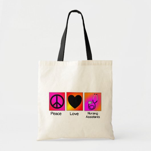 Peace Love Neursing Assistant Roze en Oranje Tote Bag (Voorkant)