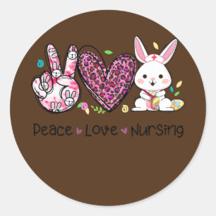 Peace Love Neursing Easter Leopard Heart Bunny Ronde Sticker