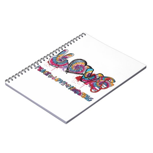 Peace Love Neursing Stethoscope Cute Nurse Tie Dye Notitieboek (Linkerzijde)
