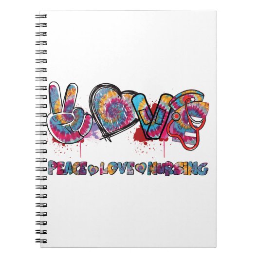 Peace Love Neursing Stethoscope Cute Nurse Tie Dye Notitieboek (Voorkant)