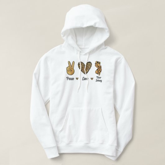 Peace Love New Jersey Leopard Flag Map Souvenirs Hoodie (Design voorkant)