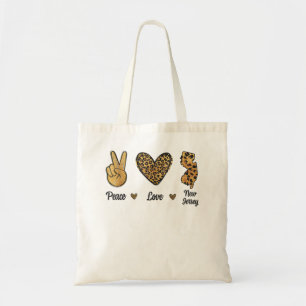 Peace Love New Jersey Leopard Flag Map Souvenirs Tote Bag