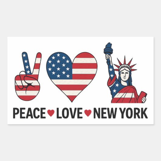 Peace Love New York Rechthoekige Sticker (Voorkant)