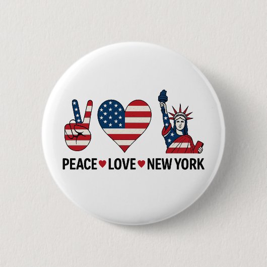 Peace Love New York Ronde Button 5,7 Cm (Voorkant)