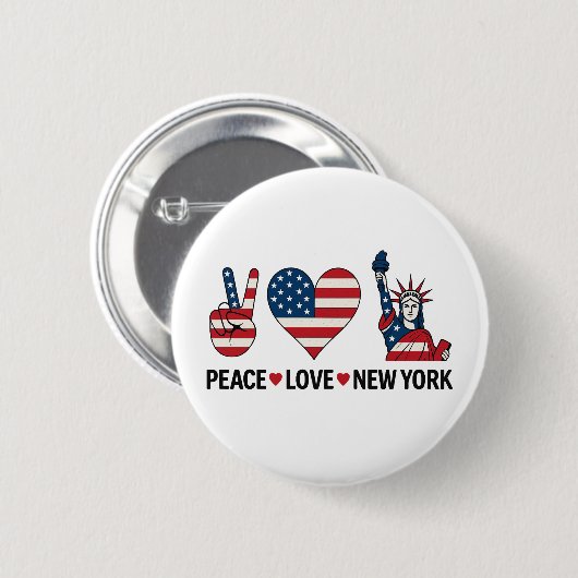 Peace Love New York Ronde Button 5,7 Cm (Voorkant /achterkant)