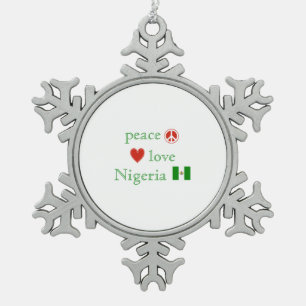 Peace Love Nigeria Flag and Heart Tin Sneeuwvlok Ornament